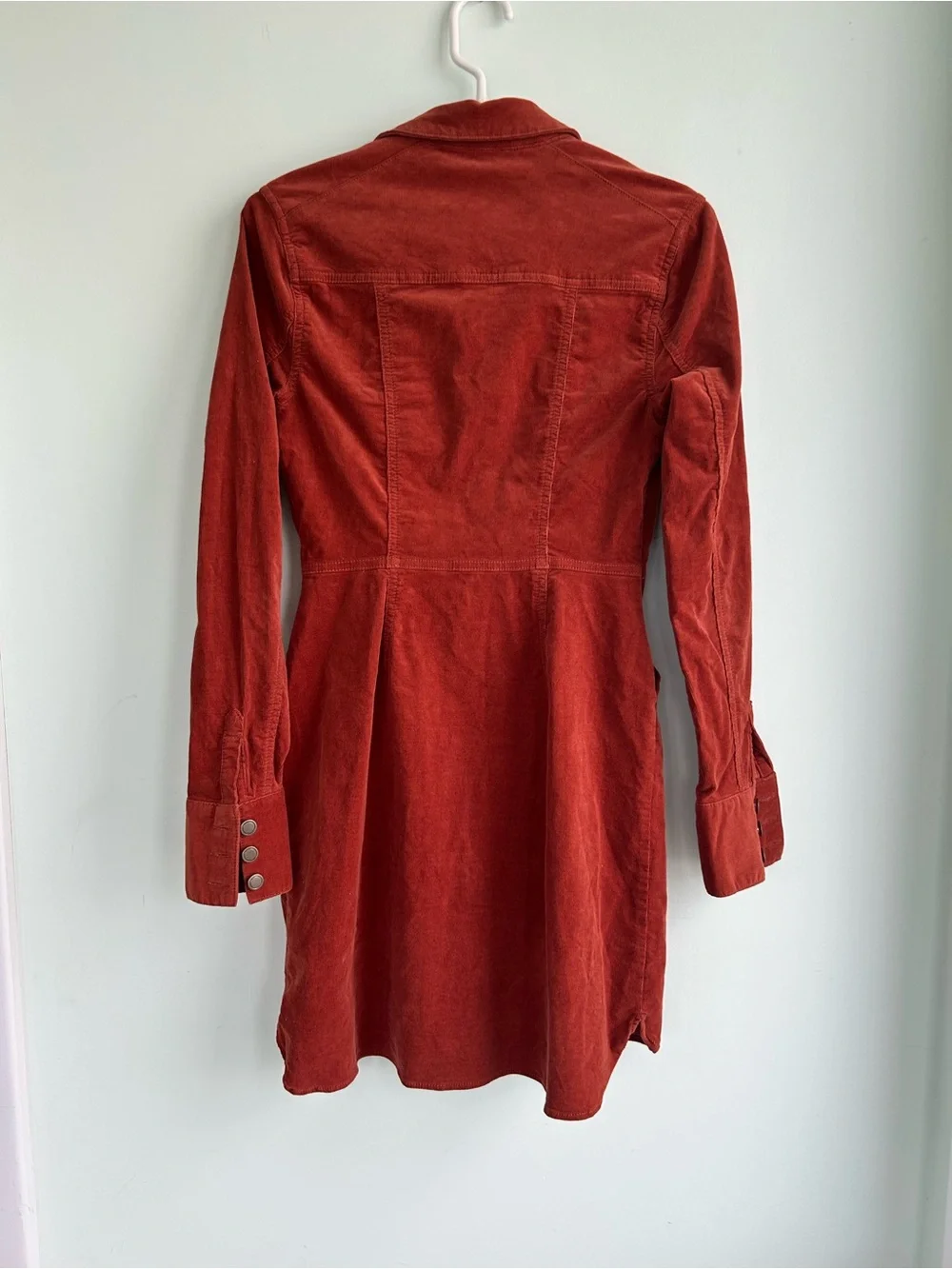 Free People Rust Red Corduroy Button-Front Long Sleeve Dress xs